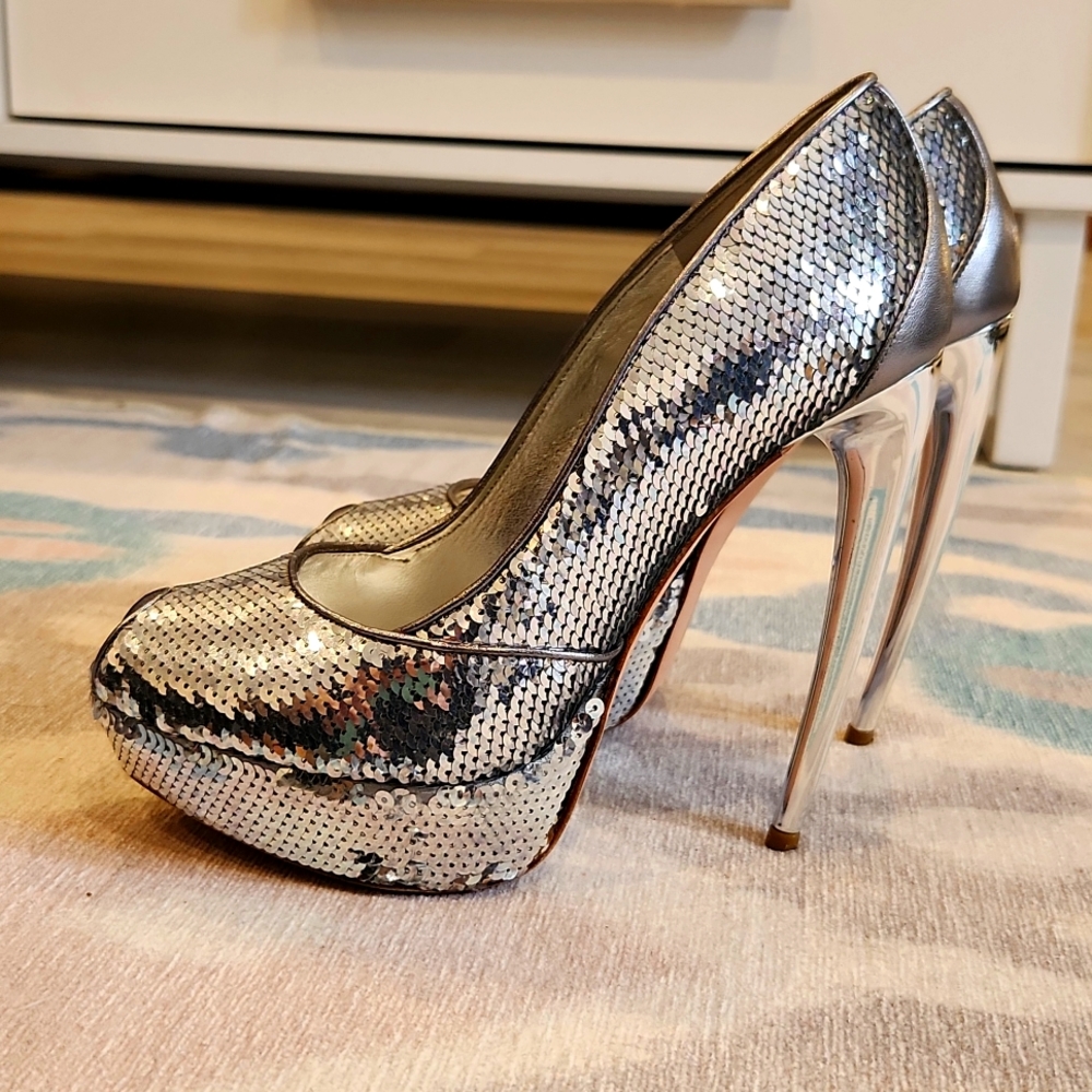 Alexander McQueen silver sequin heels, size EU38